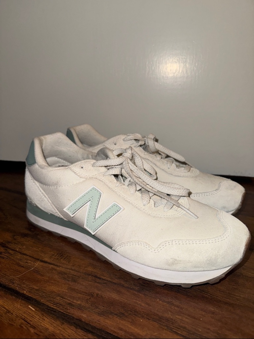 New Balance 515 White Sneakers with Mint Accents